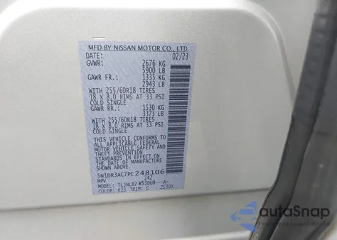 2023 Nissan Pathfinder S 4Wd z USA, uszkodzony, nr VIN 5N1DR3AC7PC248106